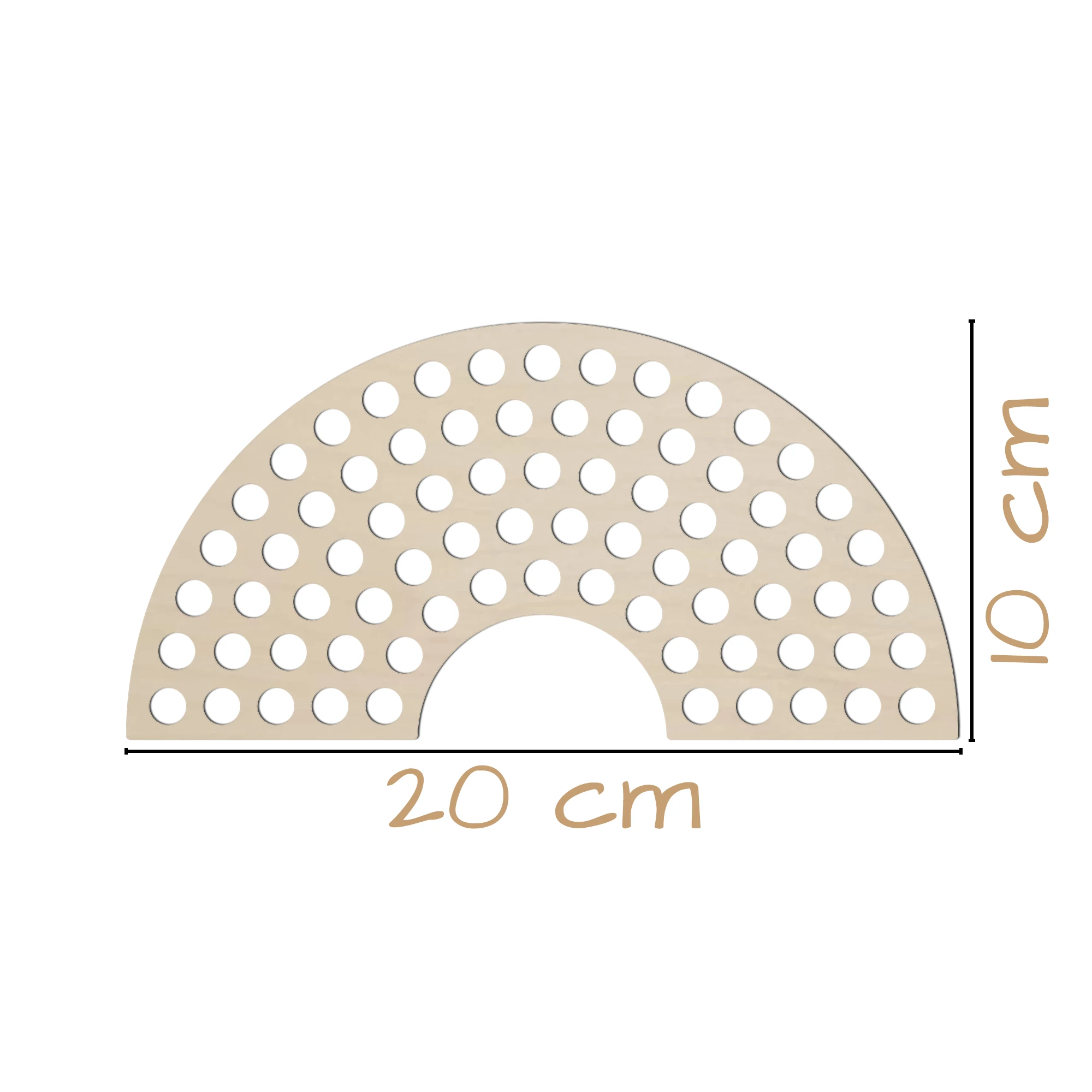 Drewniana baza w kształcie tęczy z naturalnym wykończeniem, stojąca na blacie, 20 cm szerokości
