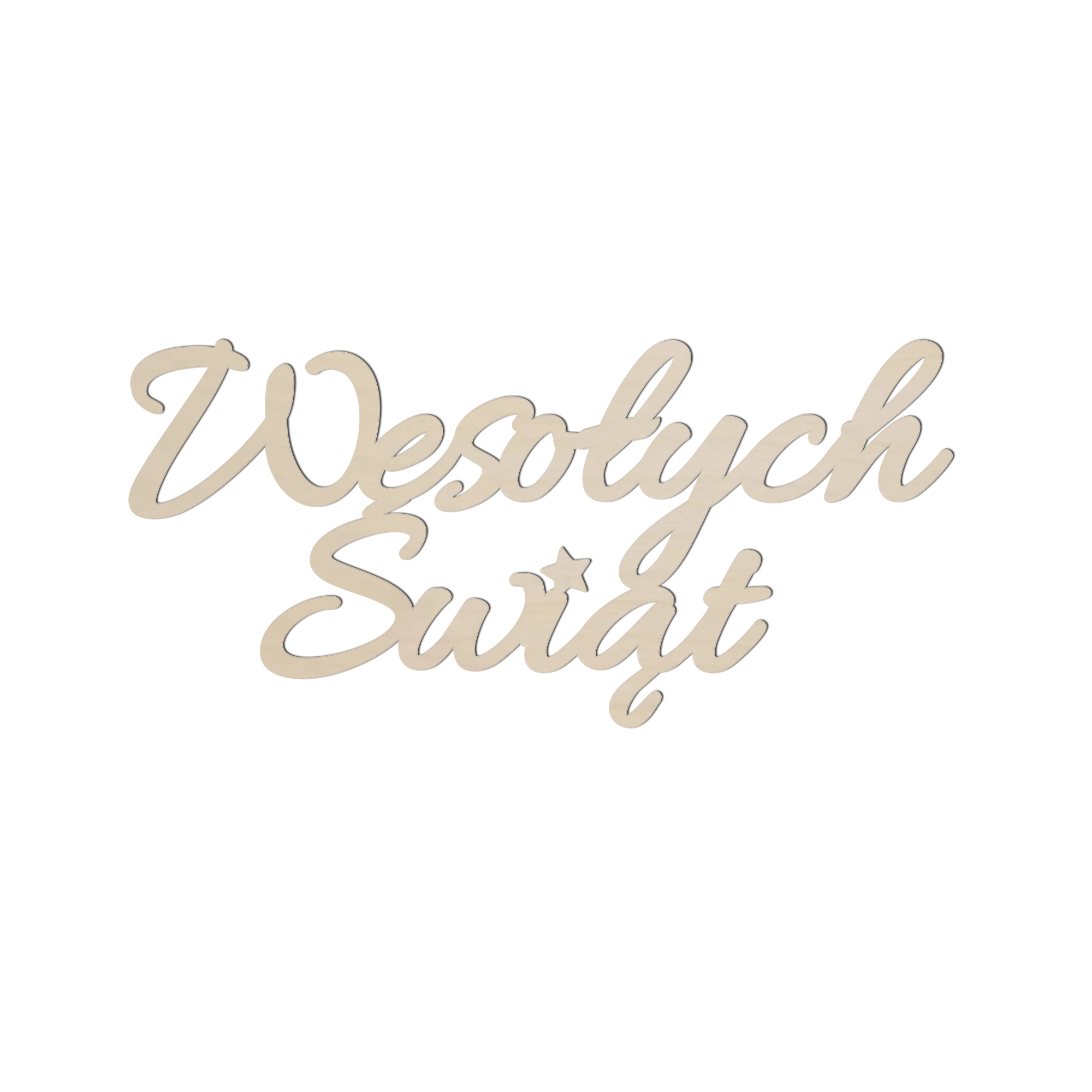 Drewniany łączony napis WESOŁYCH ŚWIĄT w naturalnym wykończeniu, dekoracja do zawieszenia na ścianę lub drzwi