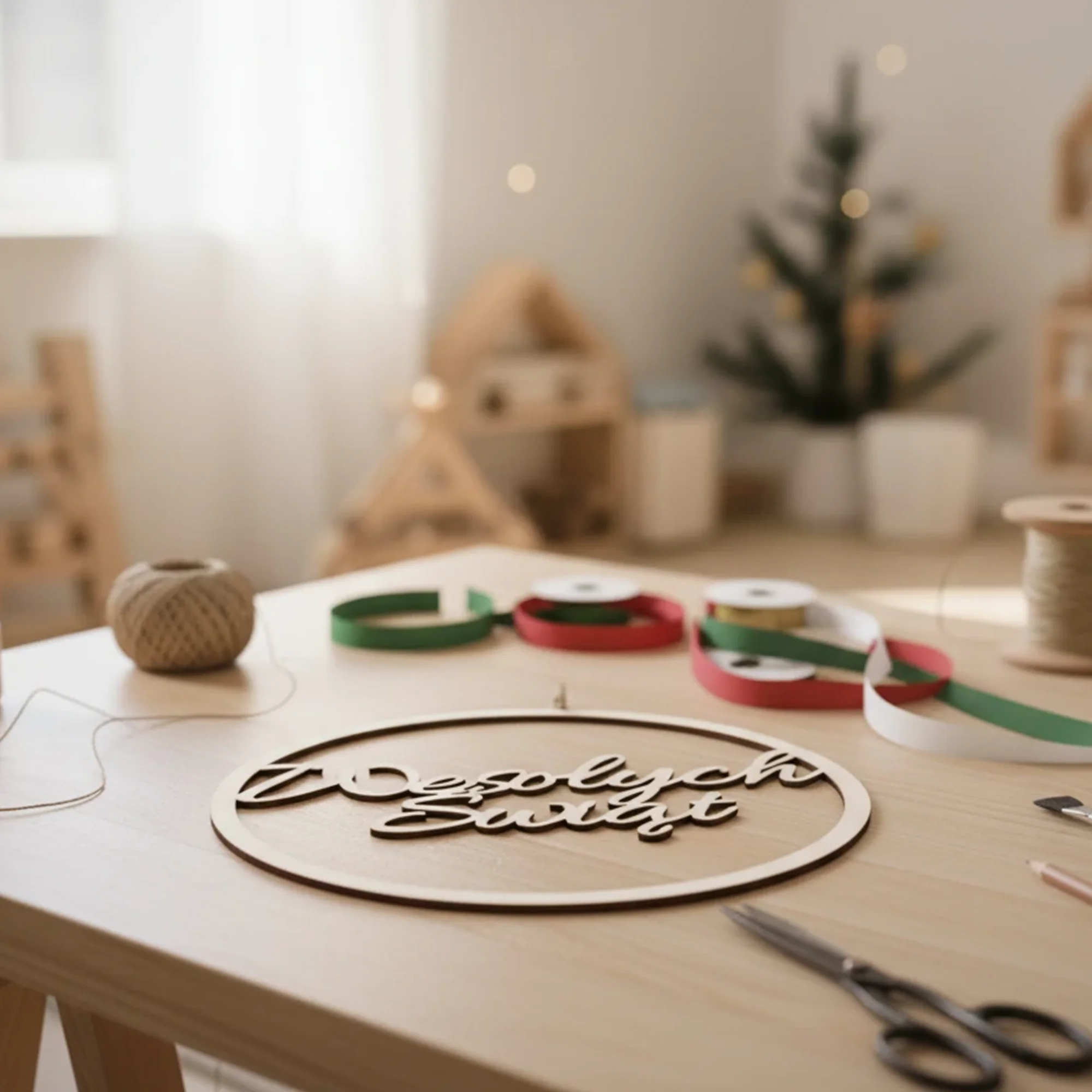 Obręcz drewniana Wesołych Świąt na łapacz snów - obrazek 3