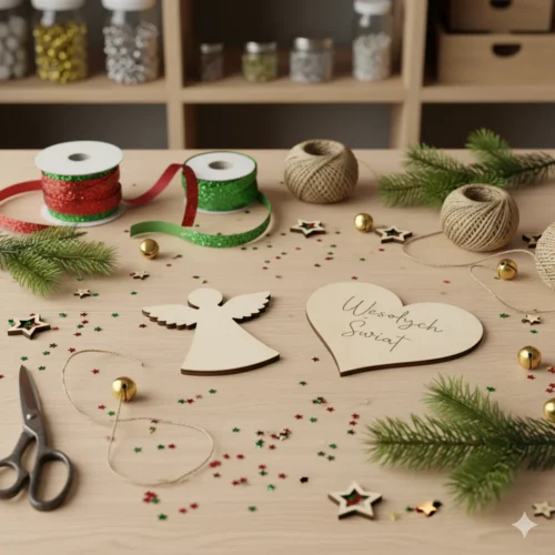 Drewniane serduszko Wesołych Świąt