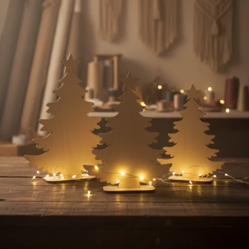 Drewniana choinka dekoracyjna na podstawce