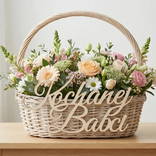 Napis drewniany KOCHANEJ BABCI łączony